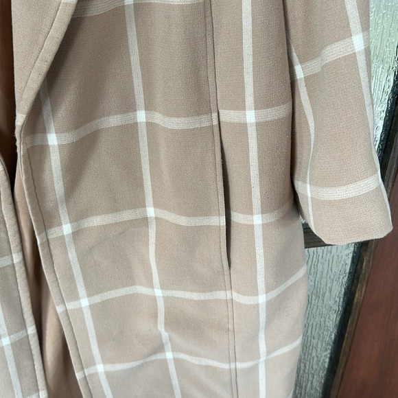 Toccin Nude & White Windowpane 3/4 Sleeve Fully Lined Mid Length Topper Coat  L - Picture 7 of 9